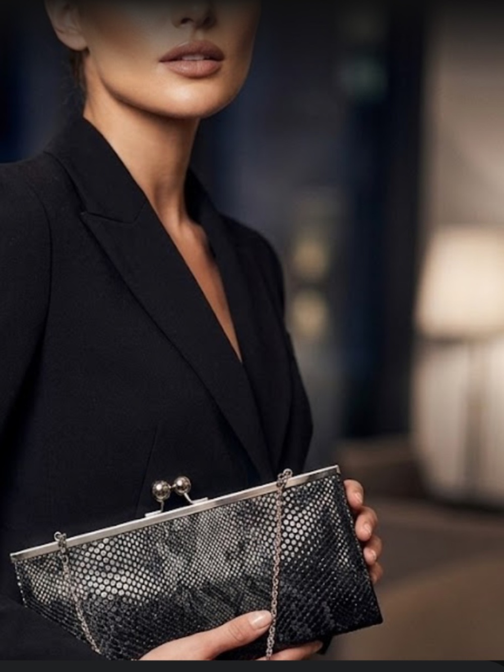 Chic Dark Charcoal Gray Snakeskin Print Evening Clutch Bag - Elegant Party Purse
